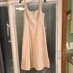 Old Navy Cream Sleeveless Midi Linen-Blend Dress